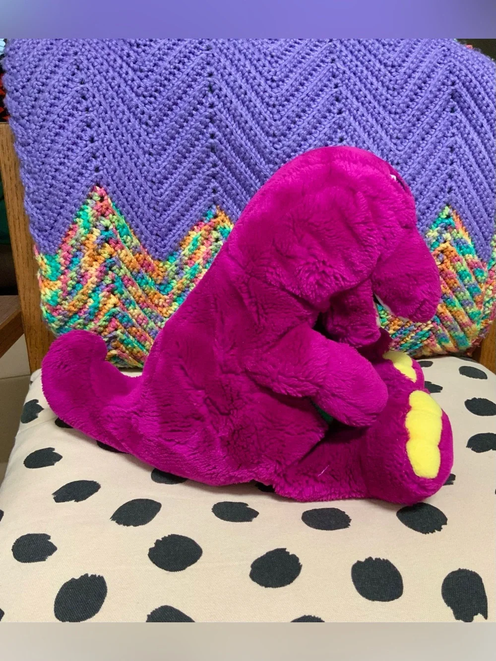 Vintage BARNEY Purple Dinosaur Dakin The Lyons Group Plush Hand Puppet Toy 1992